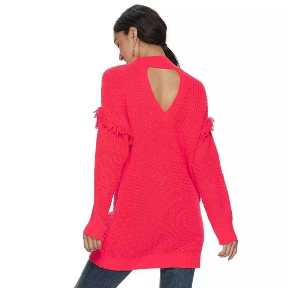 American Rag Juniors Tunic Cable Knit Sweater Diva Pink M L XL XXL 9HS27 - Picture 3 of 12